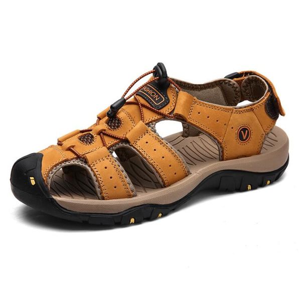 

classic style mens sandals breathable comfortable men summer shoes genuine leather gladiators sandals roman sale adf-0077, Black