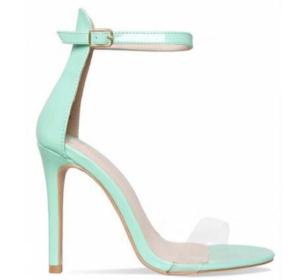 

new pink gold red patent leather women pumps open toe ankle buckle strap women sandals clear pvc high heels women shoes, Black