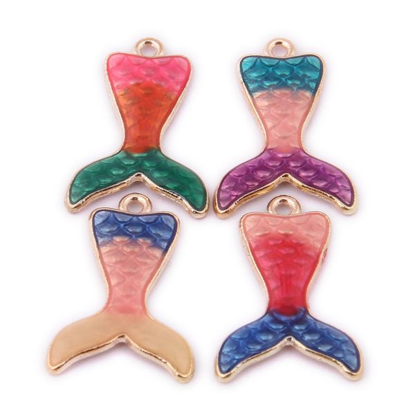 

200pcs 19*19mm 4 color gradation enamel mermaid tail charms gold alloy tails charms pendant for diy jewelry ach0006, Bronze;silver