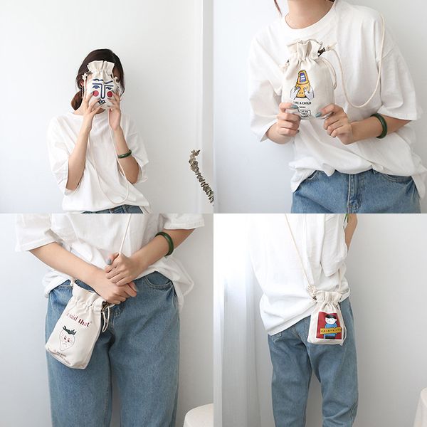 

mobile phone coin bag cartoon female messenger shoulder bags print holder crossbody cute fashion canvas bags mini handbags