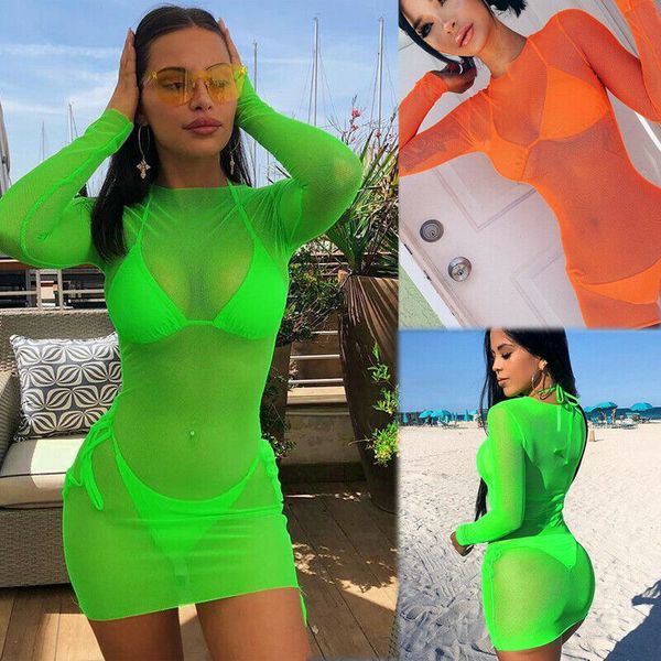 

сексуальные женщины сетки пляжа обложка ups прозрачная блузка с длинным рукавом бикини cover up кафтан cape короткое платье женский купальни