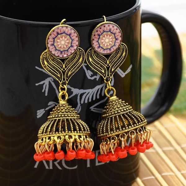 

the new rice beads pendant earrings gold alloy pattern earrings retro ethnic style european and american exaggerated jewelry, Silver