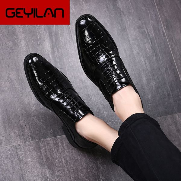 

men leather shoes snake skin prints men business dress classic style lace up pointed toe shoes for oxford plus size 48, Black