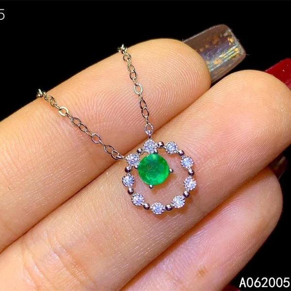 

kjjeaxcmy fine jewelry 925 sterling silver inlaid natural emerald female new pendant necklace beautiful support test
