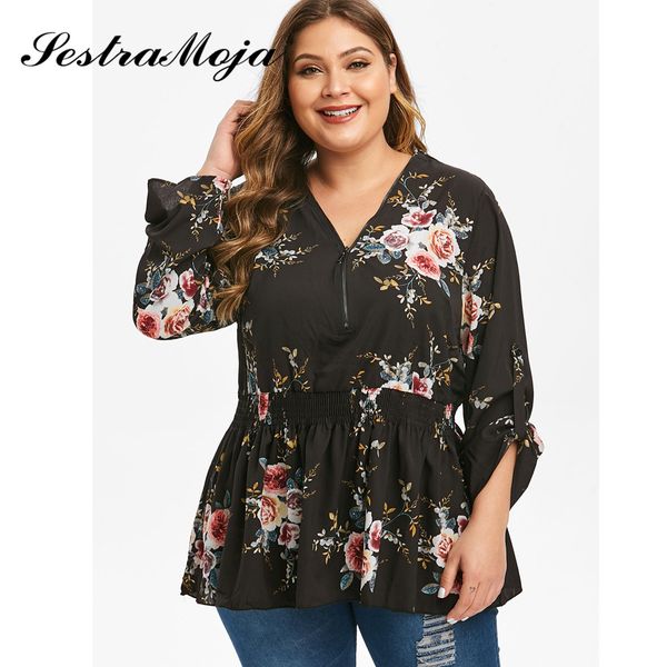 

sestra moja floral print flounce blouse v-neck long sleeve blouse women 2019 autumn keyhole back ladies bohemian blouses, White