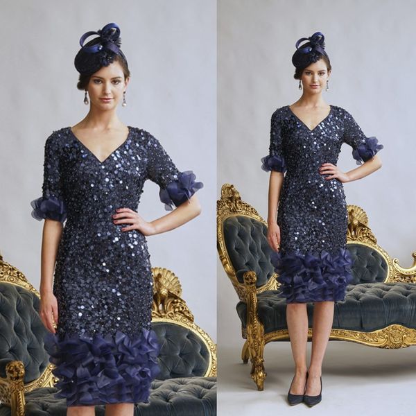 

new arrival mother of the bride dresses v-neck full sequins evening dress half sleeve wedding guest dresses custom made mother's dresse, Black;red