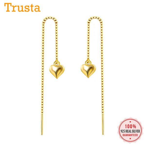 

trusta genuine 925 sterling silver heart ear line simple earrings for girl birthday fine yq159, Golden;silver
