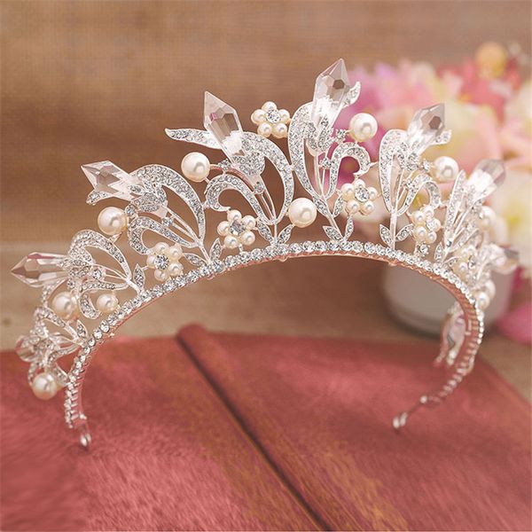 

magnificent snow queen crown tiaras wedding bridal women pearl sparkling leaf bride prom hairband diadem hairjewelry accessories, Golden;white