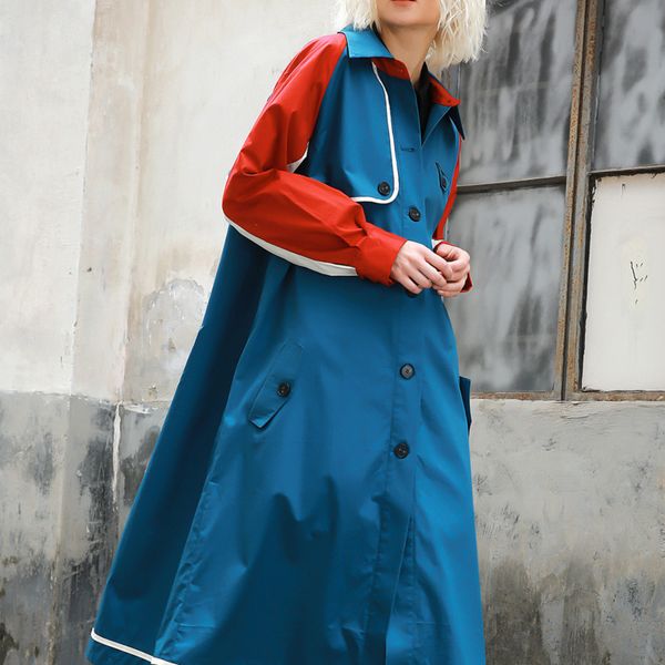 

ewq] 2020 new fashion patchwork single-breasted trench coat for women loose lapel trendy windbreaker clothes bd465, Tan;black