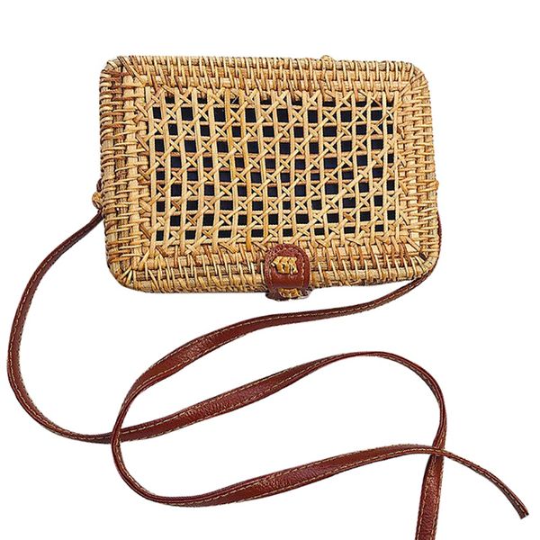 

auau-handwoven square straw rattan bag shoulder wicker purse natural chic handbag