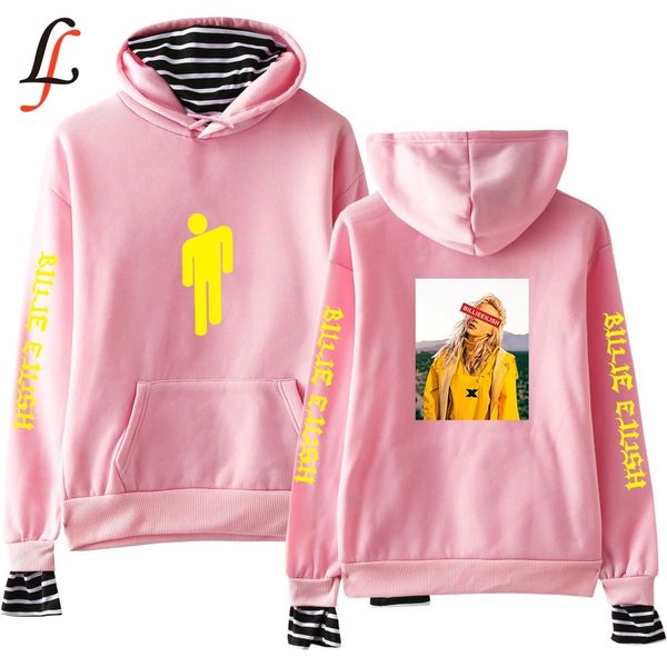 

billieeilish billie eilish harajuku женщин поддельного двухкусочного hoodies stweatshirts осень теплых длинный рукав толстовка 2019 вершины, Black