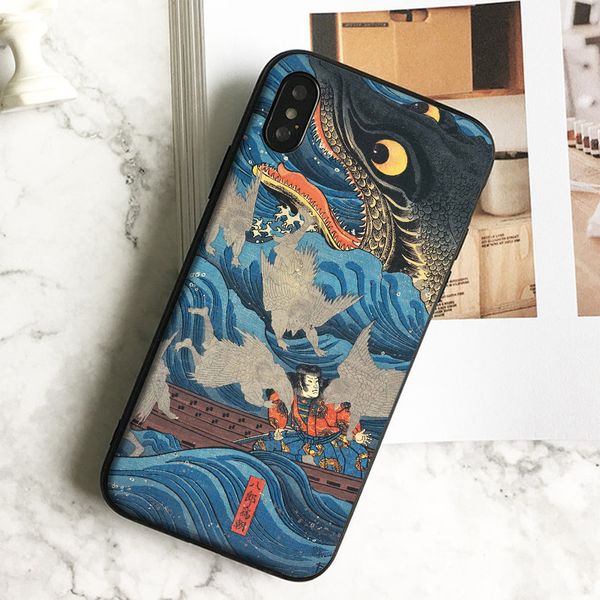 

coque luxury ukiyoe fish art phone case for iphone 11 pro xs max xr 8 7 6s plus 5 se case soft black tpu silicone cover.