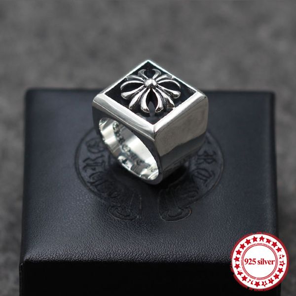 

s925 sterling silver men ring vintage personality cross army flower hollow couples fashion punk style jewelry send lover's gift