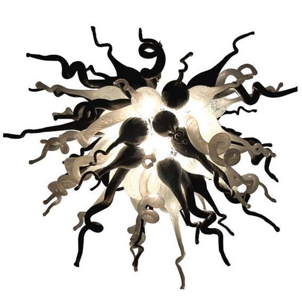 

White and Black Glass Chandelier Lighting Murano Glass Chandeliers Art Deco LED House Decoration Living Room E27 Blown Glass Pendant Light-L
