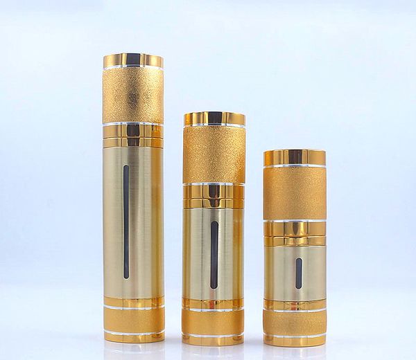 

30ml/50ml empty vacuum pump refillable bottles for travel airless makeup skin care containers packaging gold color
