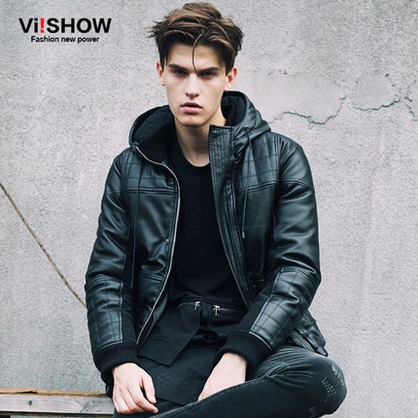 

men's leather & faux viishow thick warm casual winter jacket men motorcycle with hood black plus size parkas and coats 5xl m148654