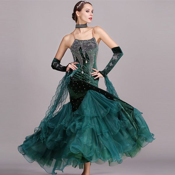 

ballroom dancing dress standard dresses modern dance costume luminous costumes ballroom dress waltz blue rhinestones dance wear, Black;red