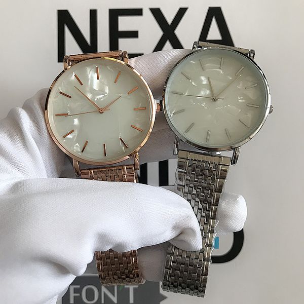 

2019 new arrival mother of pearl dial watch for ladies women simple design stainless steel watch quartz, Slivery;brown