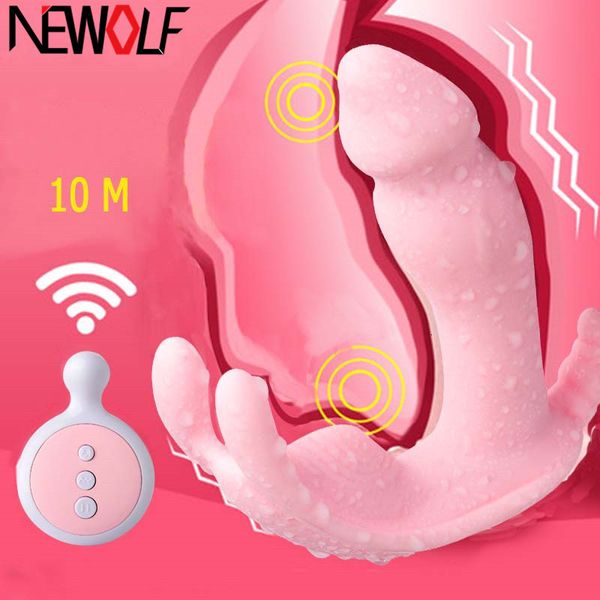 Wearable Borboleta Dildo Vibrador Masturbator Clitórnio Estimulador Sem Fio Controle Remoto Vibrador Panties Brinquedo Sexo Para As Mulheres Q33 Y191022