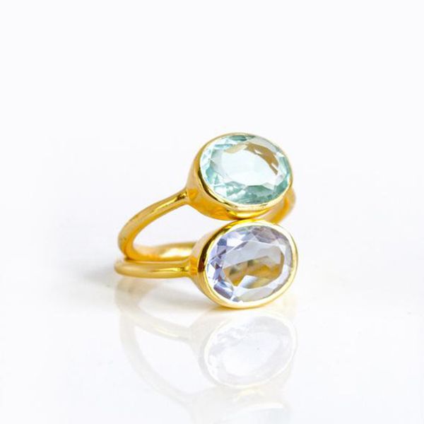 

small flesh engagement ring oval clear birthstone double ring yellow gold jewelry gift, Slivery;golden