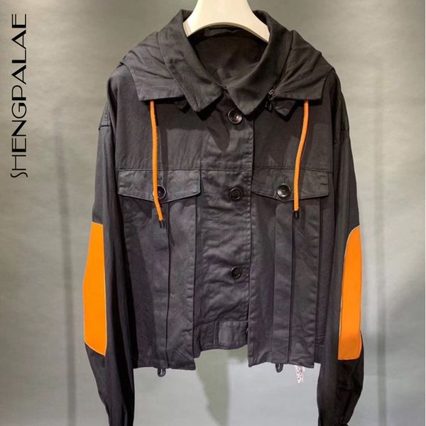 

shengpalae new spring autumn european style full sleeve patchwork button with hooded pockets women wide-waisted coat fs141, Tan;black