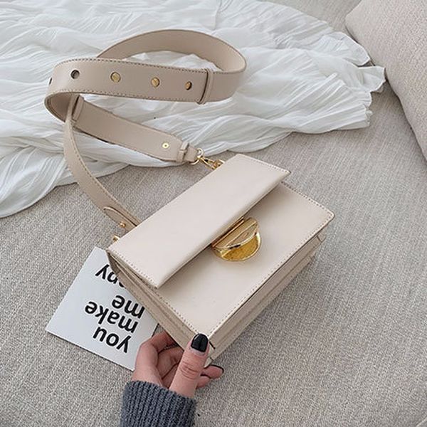 

women 2019 new shoulder bag simple pu fashion flap wide strap messenger bag female designer crossbody handbag