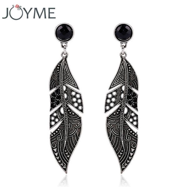 

new arrival elegant bohemian vintage feather earring summer style black drop earring accessories for women, Silver