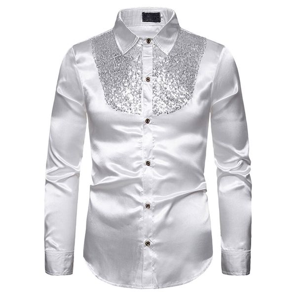 

fashion luxury men shirt sequins black blue office casual white long sleeve shirts spring autumn party club clothes work, White;black