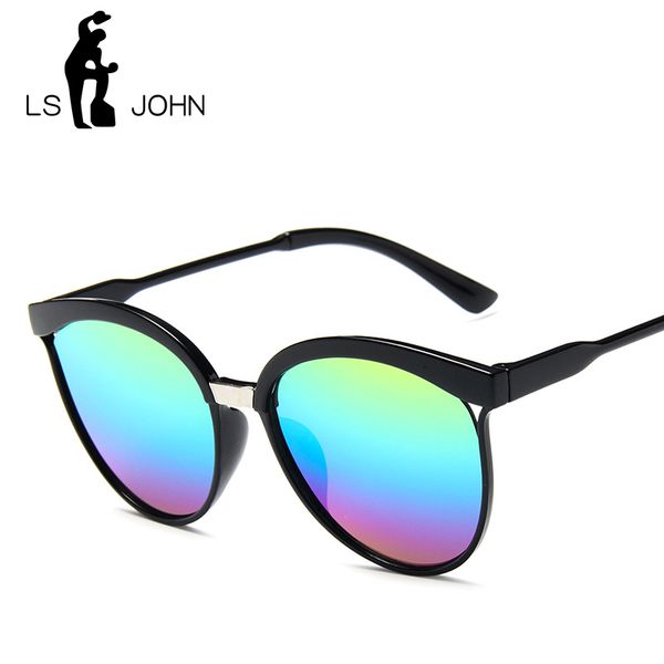 

ls john 2019 brand designer cateye sunglasses women vintage metal glasses for women mirror retro lunette de soleil femme uv400, White;black