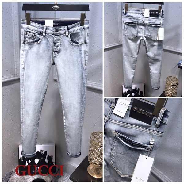 

20ss mens designer jeans bleached fashion side stripe stretch jeans skinny spliced ripped high stree denim pants us size:28-36, Blue