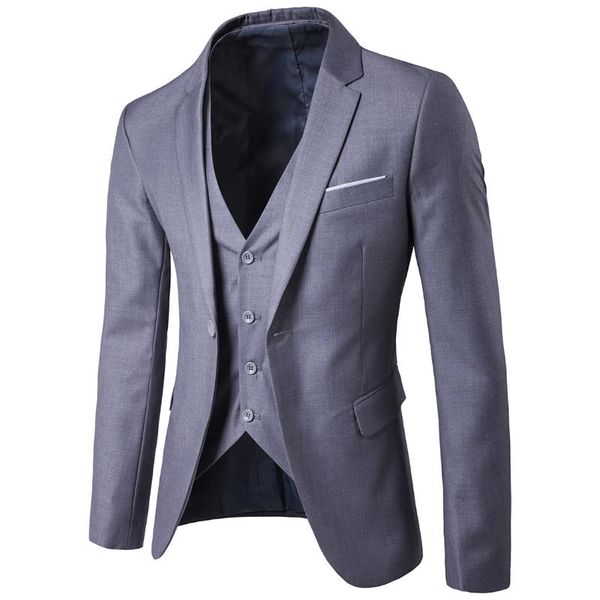 

2020 business leisure suit three-piece set groom man wedding one-button suit set light gray s-6xl, White;black