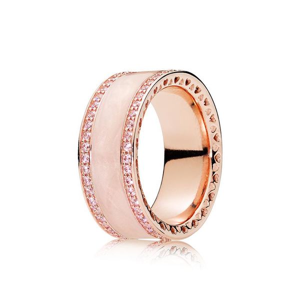 

new luxury 18k rose gold women wedding ring logo original box set for pandora 925 silver pink enamel rings, Slivery;golden