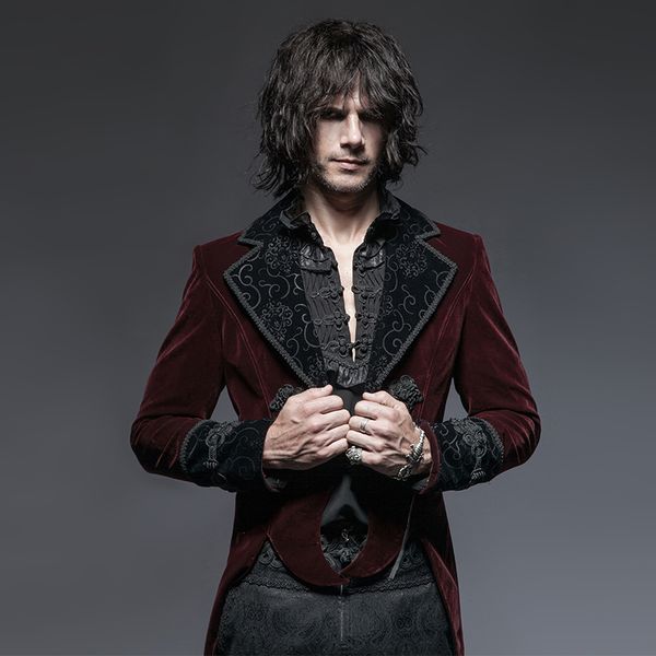 

steampunk gothic style lapel gentle embroidered button men's jacket fashion scissors tail dinner short jacket, Black;brown