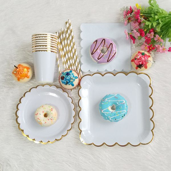 

8pcs rose gold party paper straws/cup/plate/ napkin disposable tableware baby shower party supplies wedding/birthday/party decor