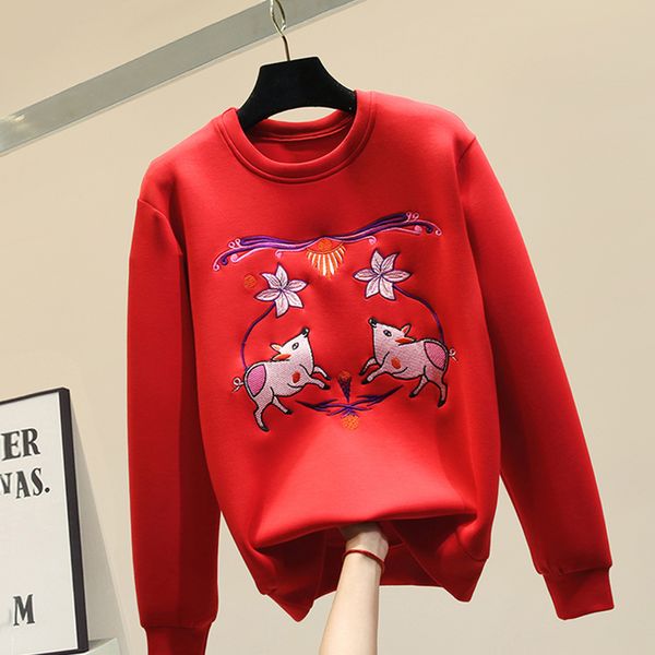 

sweatshirt woman spring autumn new women's cartoon embroidered bf loose pullover hoodies girls ladies red hoodies nancylim, Black