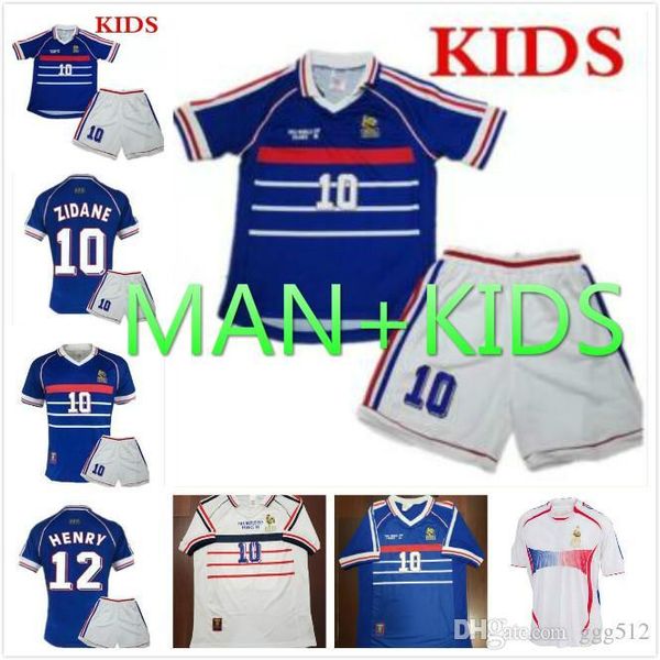 

kids retro soccer jerseys france 1998 world cup zidane henry trezeguet vieira ribery maillot de foot camisa de futebo, Black;yellow