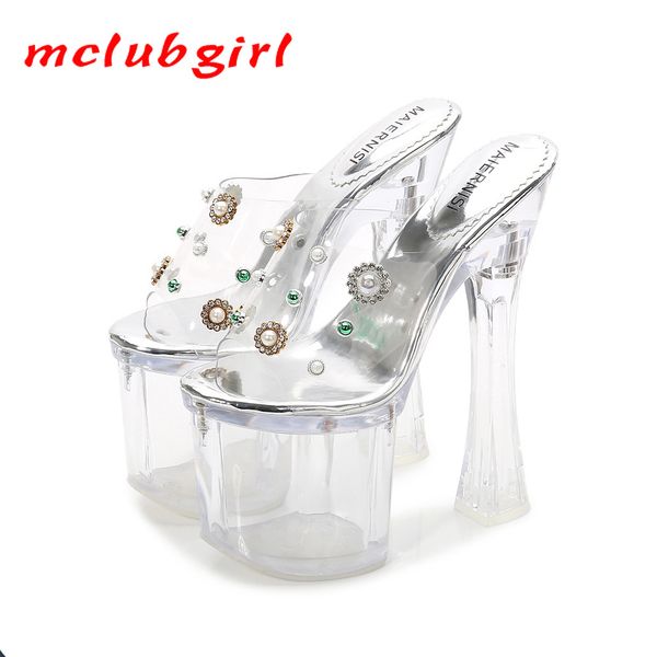 

mclubgirl 18 cm women club night sandals nightclub 2020 women's shoes fashion temperament super high heel crystal shoes wz, Black
