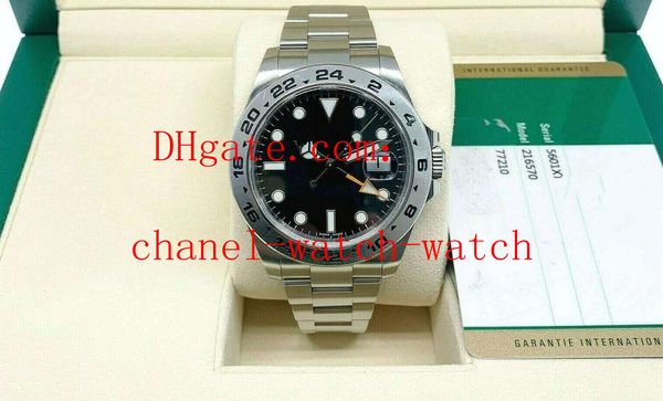 

black dial automatic mechanical movement mens watches explorer ii stainless 216570 stainless steel strap men's watch with box, Slivery;brown