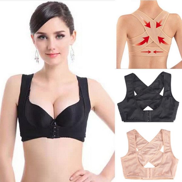 

bras adjustable women breast correction posture corrector back chest support belt shoulder brace care corset face lift tool, Red;black