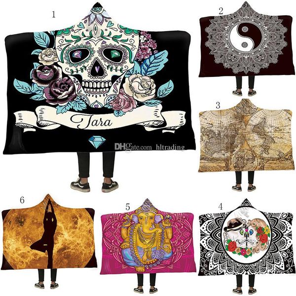 

150*200cm mandala sun hooded blanket thickening velvet plush sherpa robes family cloak 12 colors bath towel m079