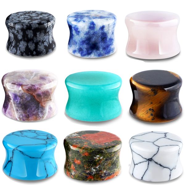 

tiancifbyjs 2pcs stone ear plugs gauges earrings women men flesh tunnel piercing expander ear stretcher body piercing, Slivery;golden