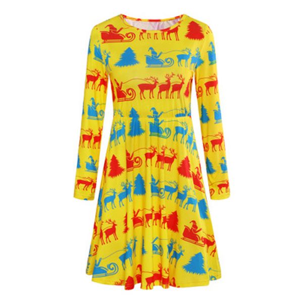 

women fashion dress christmas costume print long sleeve gown fashion tide long sleeve round neck dresses women clothing, Black;gray