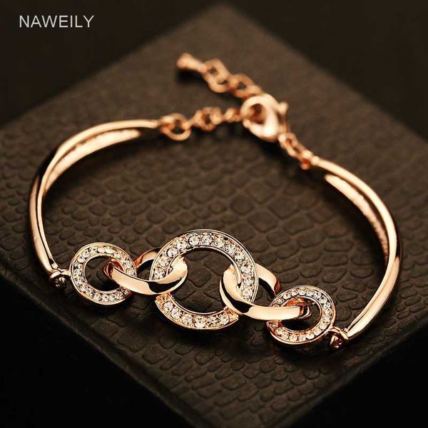 

fashion crystal circle charm bracelets for women rose gold color rhinestone bracelet & bangles jewelry female gift, Golden;silver