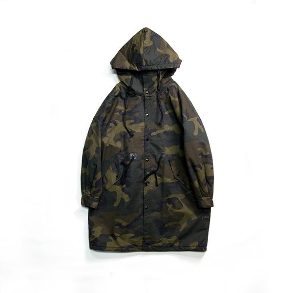 

быть.yumiao японский karajuku мужчины камуфляж хип-хоп зимние куртки с капюшоном толстые средней длины ветровка пальто мужская одежда, Black