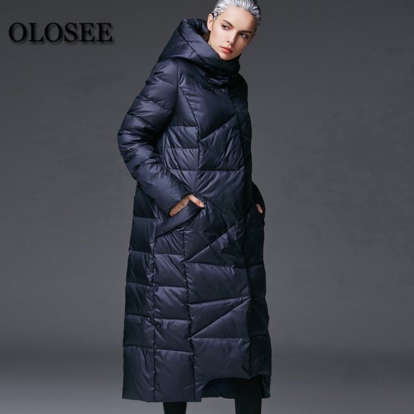 

2018 new women's winter down jackets female extra long hooded down coat thick warm white duck parka / uv1289, Black