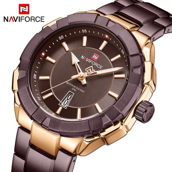 

naviforce watches mens classic business quartz wristwatch men sport waterproof clock male relogio masculino 2020, Slivery;brown