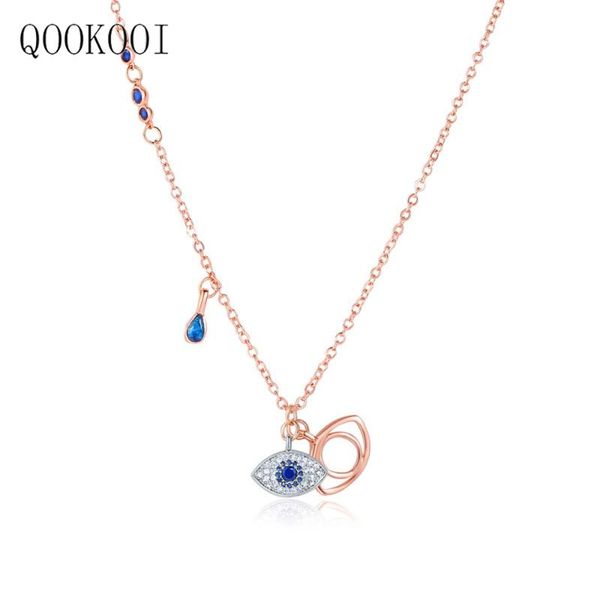 

qookoo i crystal eye pendant necklace big deep blue evil eye alloy gold color clavicle choker necklace teardrop demon original, Silver