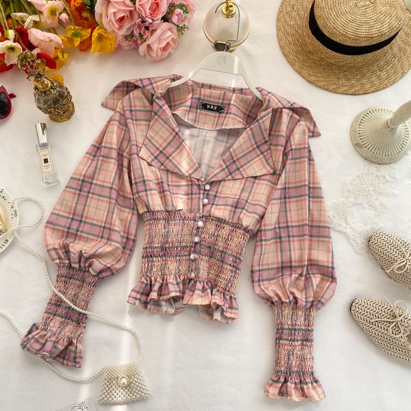 

2019 new fashion women's clothing plaid shirt womens and blouses, White