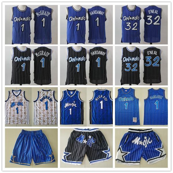 

mens orlando magic throwback shaquille 32 o'neal penny 1 hardaway tracy 1 mcgrady basketball shorts basketball jerseys blue, Black;red