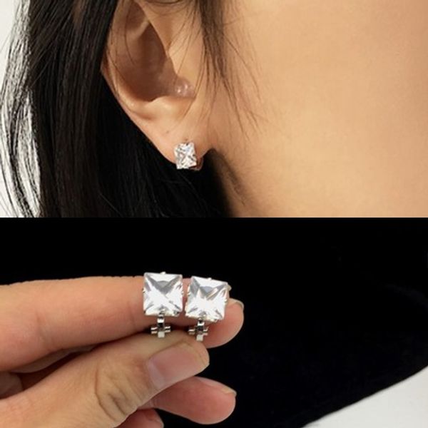 

square women earings clip earrings without piercing for women ear accessories jewellery, Silver